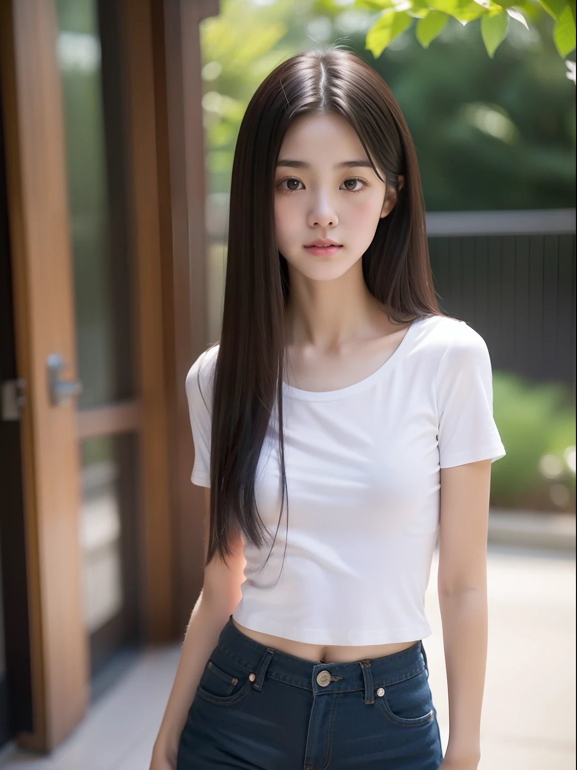 年轻，shortpants，Long T-shirt，teens girl，Delicate body，petite body，Delicate body，small tits，tiny chest，A dark-haired，Very Longhair，zoo