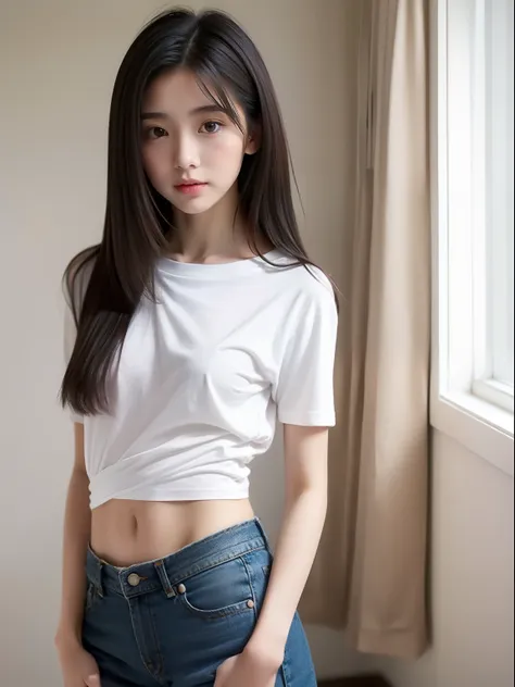 Young，shortpants，Long T-shirt，teens girl，Delicate body， body - SeaArt AI