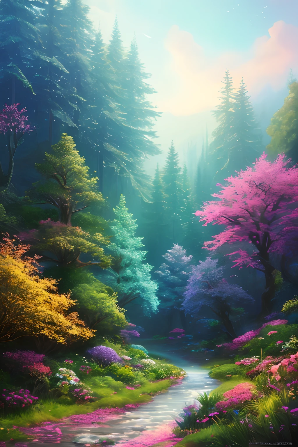 masterpiece, best quality, high quality,extremely detailed CG unity 8k wallpaper, An enchanting and dreamy scene of a fantasy forest, with towering trees, glowing mushrooms, and hidden fairy glens, creating a sense of mystique and enchantment, artstation, digital illustration, intricate, trending, pastel colors, oil paiting, award winning photography, Bokeh, Depth of Field, HDR, bloom, Chromatic Aberration ,Photorealistic,extremely detailed, trending on artstation, trending on CGsociety, Intricate, High Detail, dramatic, art by midjourney