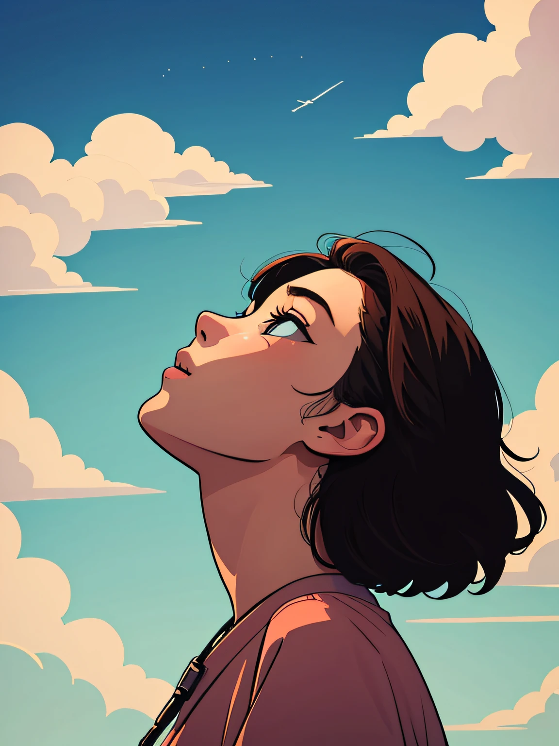 Illustration sticker of an 18-year-old woman looking up at the sky,