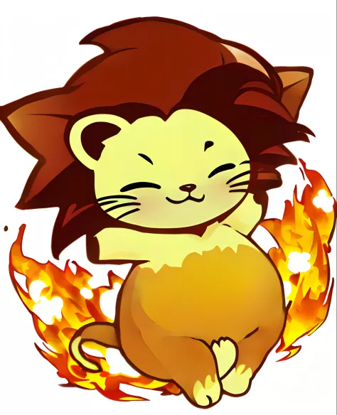cartoon lion with a big smile and a big tail, telegram sticker, chibi, character art of maple story, japanese mascot, mascot illustration, shaky, a friendly wisp, adorable glowing creature, full body mascot, cute character, advanced digital chibi art, cute...