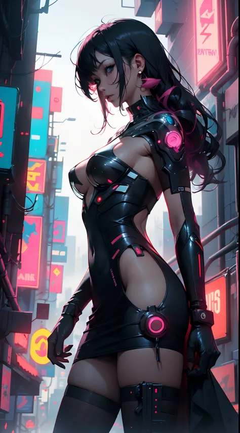 girl, (erotism:1.3), (transparent cyberpunk dress:1.3), highly detailed, dark pink long  hair, empress, Cinematic film still, hdr, cinematic lighting, (volumetric fog:0.7)
