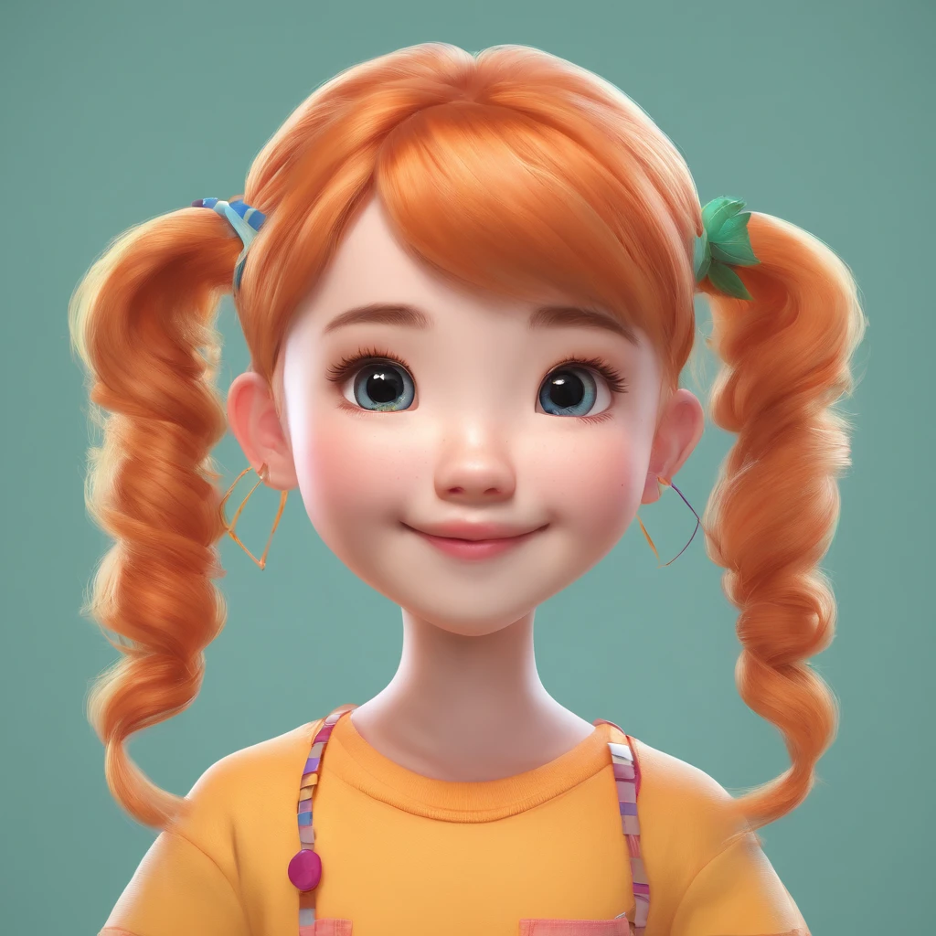 There is one with a ponytail， with orange hair, lovely digital painting