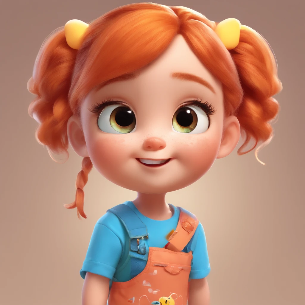 There is one with a ponytail， with orange hair, lovely digital painting