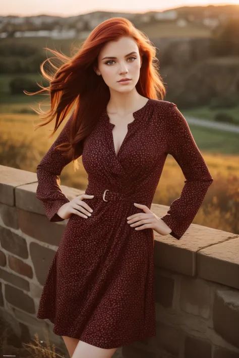 glamour, fashion photo, vogue magazine, beautiful, 18 years old, girl with messy red hair, skinny, very small boobs, pure eyes, ...