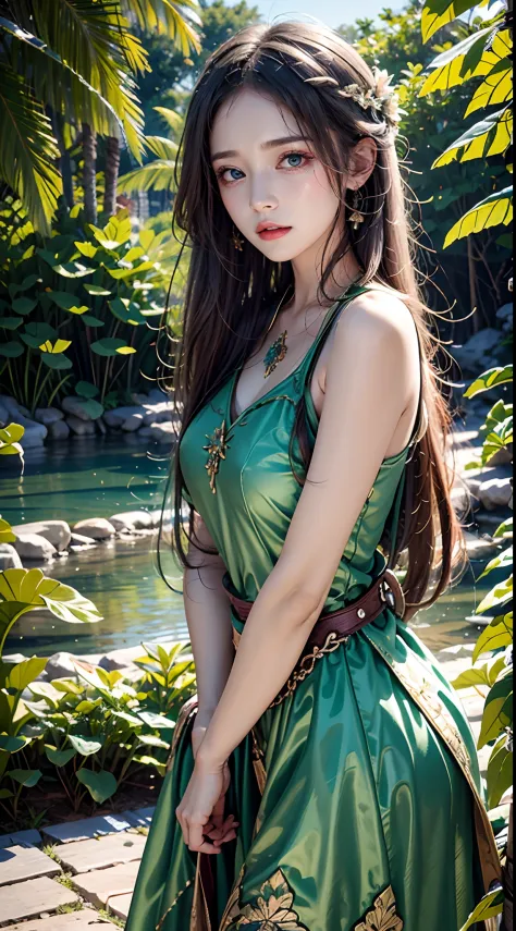 1 20-year-old girl, fairy princess, green clothes, nature clothes, nature panorama, sweet, beauty gril, twin sister.(crying), sa...