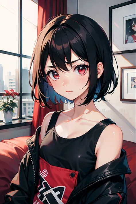 anime, young girl, red eyes, smirk, evilish smile - SeaArt AI