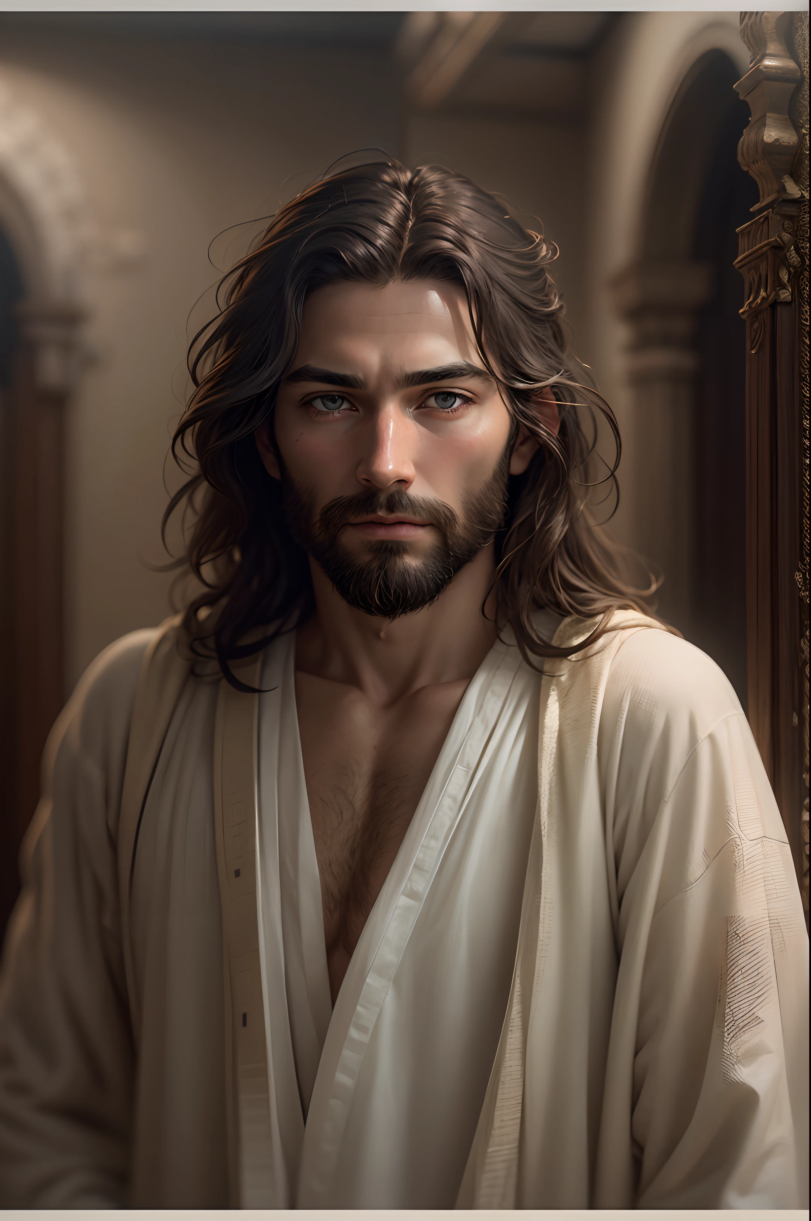 Raw Pictures of Jesus、Raw Pictures of Jesus Christ、
(symmetry)、central、((Close))Upportrait、(Jesus)、Raw photo of a very thin Caucasian man with long hair and beard、、Raw photo of a long white robe、35 mm、Natural Skin、clothes details、8K textures、8K、insane detail、intricate-detail、Ultra detailed very detailed、realisticlying、Soft Cinematic Lights、nffsw、foco nítido、((((Cinematic Look))))、Convoluted、elegent、extremely details CG、High-resolution RAW photos、High Dynamic Range RAW Photos、8K raw photos、8K resolution raw photos、 Unity 8k Wallpapers、Highly detailed CG、Raw photos of masterpieces、Realistic、Photorealistic、Three-dimensional、Beautiful and detailed、Depth、fine-textured、Fully Focused、realisticlying、