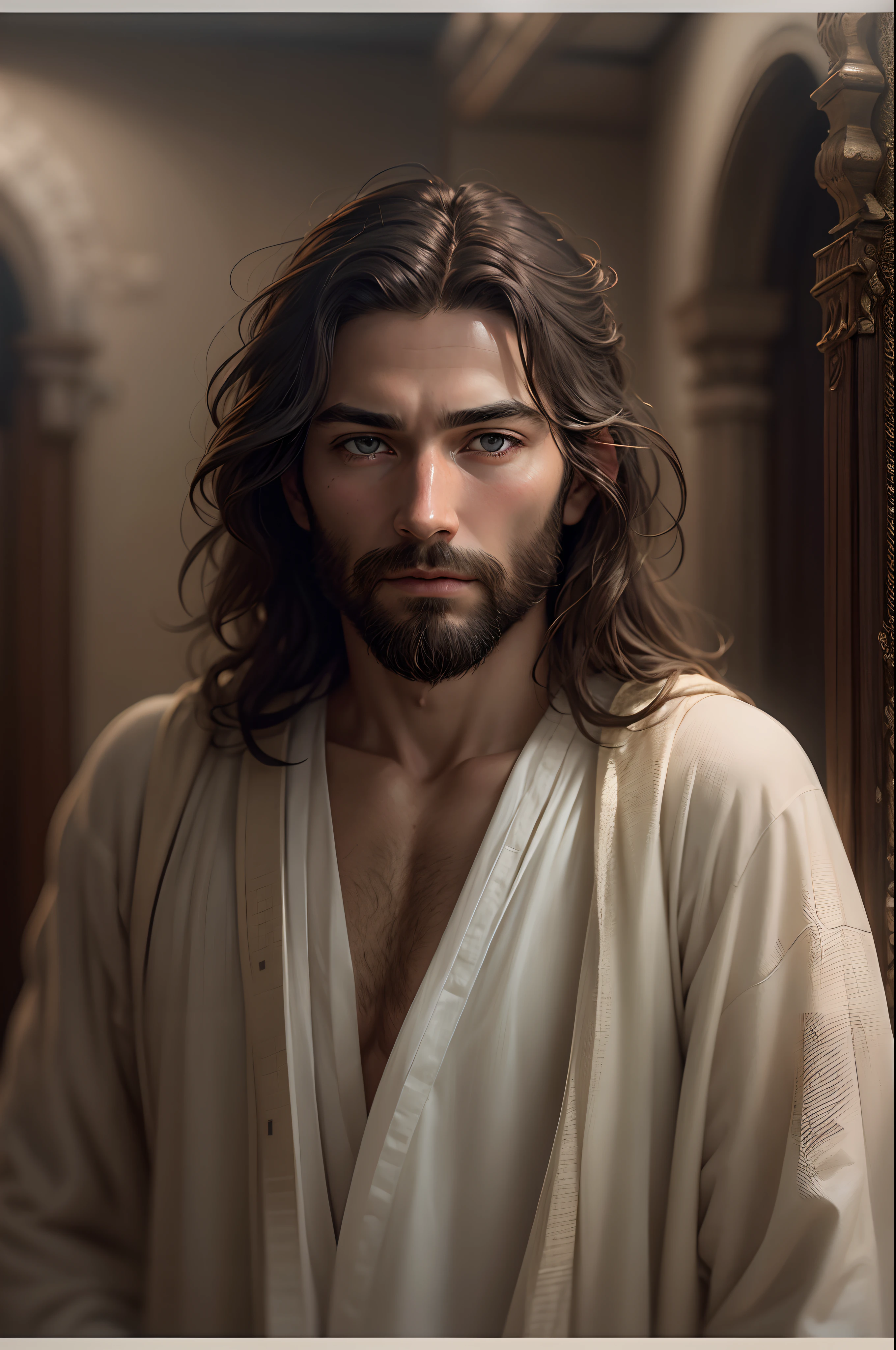 Imagens cruas de Jesus、Imagens cruas de Jesus Christ、
(Simetria)、central、((fechar))Retrato、(Jesus)、Foto bruta de um homem caucasiano muito magro com cabelos longos e barba、、Foto crua de um longo manto branco、35mm、pele natural、detalhes de roupas、Texturas 8k、8K、detalhe insano、detalhes intrincados、Ultra detalhado, muito detalhado、realisticamente、Luzes cinematográficas suaves、nffsw、foco nítido、((((aparência cinematográfica))))、Convoluto、elegante、extremamente detalhes CG、Fotos brutas de alta resolução、Fotos RAW de alta faixa dinâmica、Fotos brutas de 8K、Fotos brutas com resolução de 8K、 Papéis de parede de unidade 8k、CG altamente detalhado、Fotos brutas de obras-primas、realista、fotorrealista、tridimensional、lindo e detalhado、Profundidade、de textura fina、totalmente focado、realisticamente、