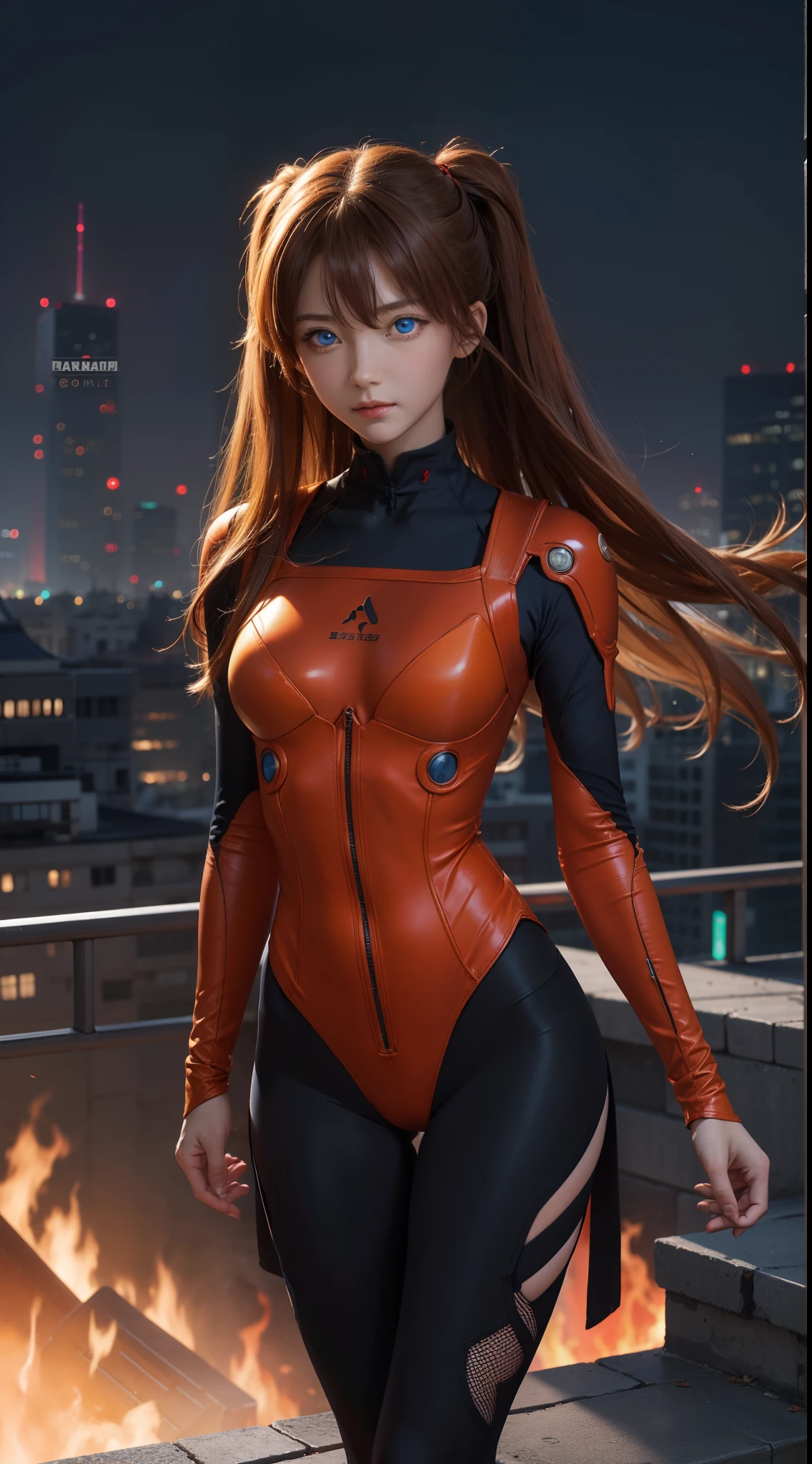 Tomorrow Shang Langrui, Asuka Langley Soryu, Blue eyes, hair between eye, Headgear, Interface headset, Orange hair,
Break the tights, Long sleeves, Manteau, red leotard,
BREAK outdoors, City,
BREAK looking at viewer, Break (Masterpiece:1.2), Best quality, high resolution, Unity 8k wallpaper, (illustration:0.8), (Beautiful detailed eyes:1.6), Extremely detailed face, Perfect lighting, Extremely detailed CG, (Perfect hands, Perfect anatomy),