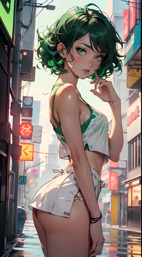 girl youtuber,(((1girl))),((extremely cute and beautiful green curly-haired girl)),

(short breasts:1.4),big butt,(((green curly hair:1.35,very curly hair,colored inner hair,ear breathing,short hair))),(((green_eyes:1.3))),intricate eyes,beautiful detailed...
