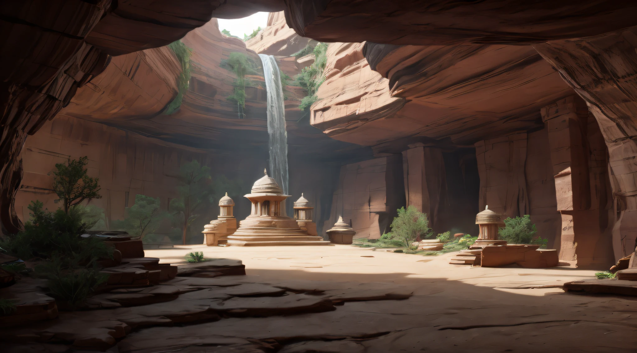 Das Innere eines unterirdischen Tempels im Canyon.