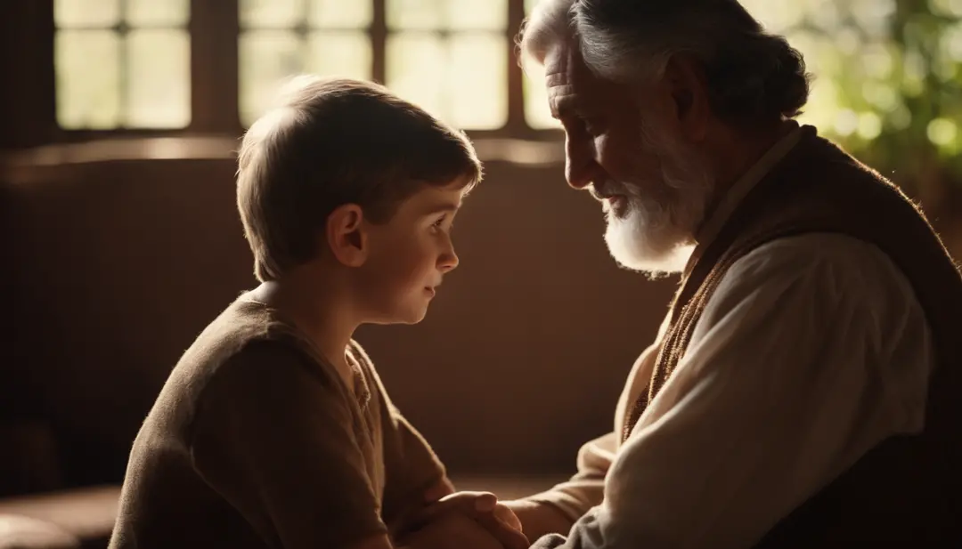 An elder talking to his youngest son, Biblical character