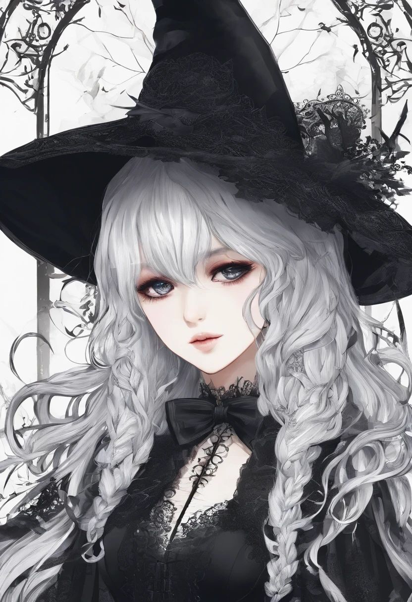 girl，long whitr hair，Wear a white shirt，Black coat，black lence stockings，a black skirt，Uniforms，Masterpiece，8k