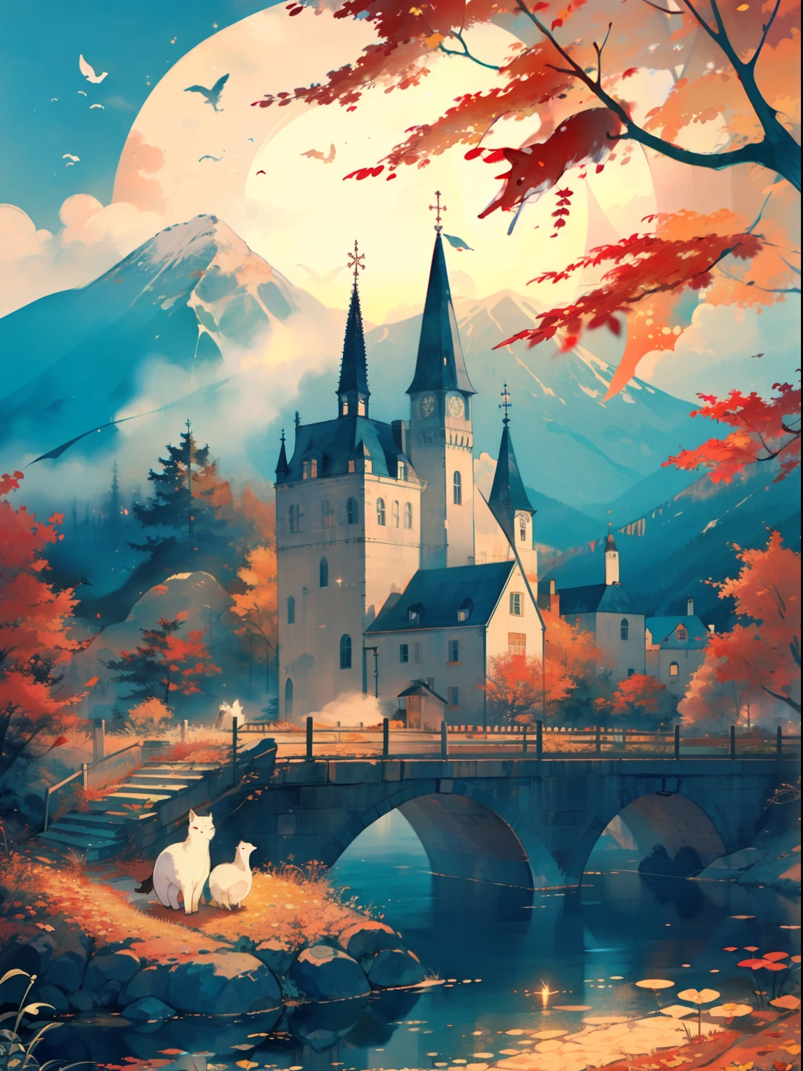 (((masterpiece))),best quality, whitetown, autumn scenery, 1man, warm color
