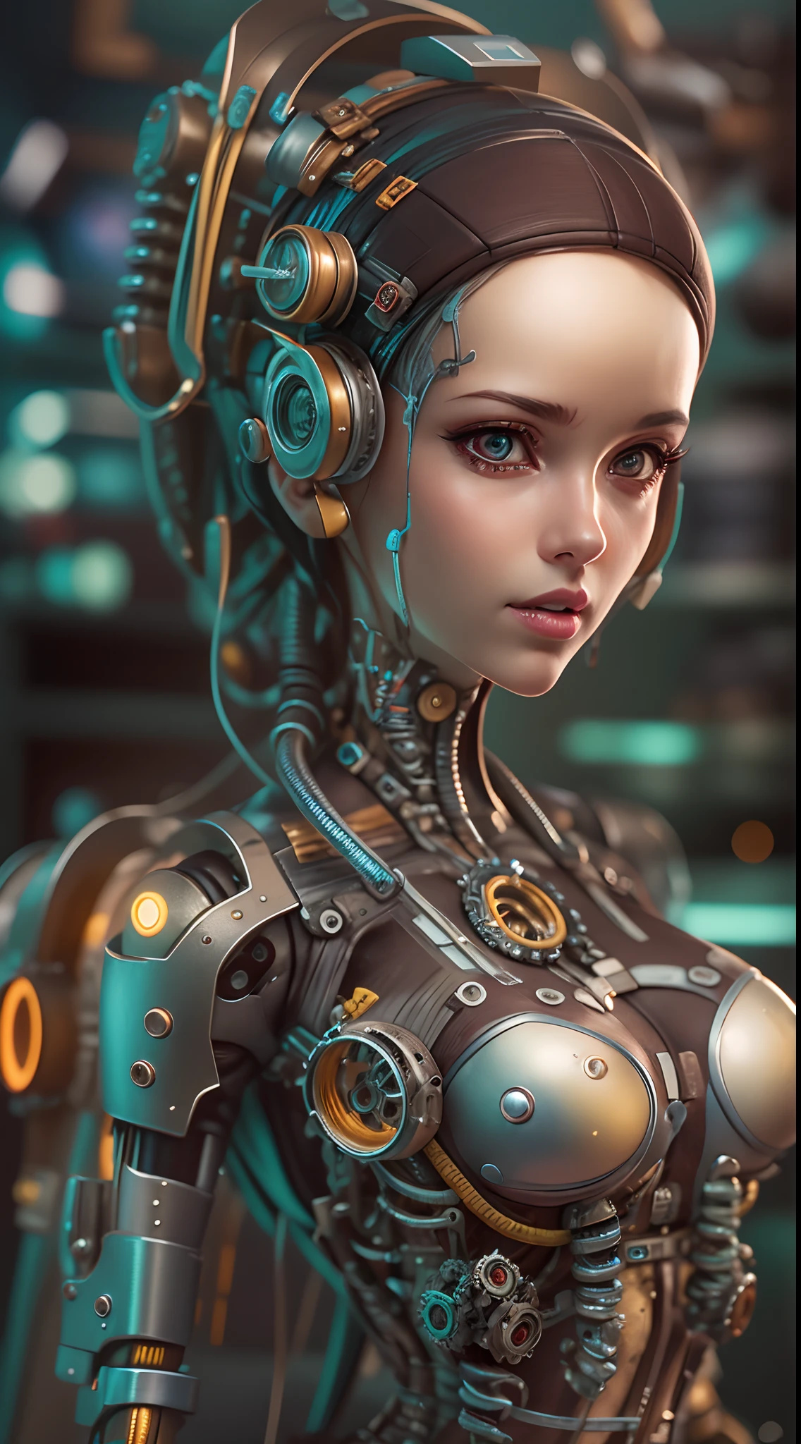 A close up of a woman in a futuristic suit with headphones - SeaArt AI