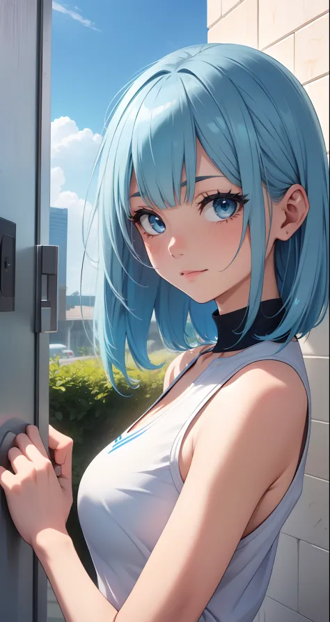 Official art、Top quality ultra-detailed CG art、a beauty girl：１.２）、blue hairs、Glossy hair、smooth hair、large blue eyes,Mid summer、...