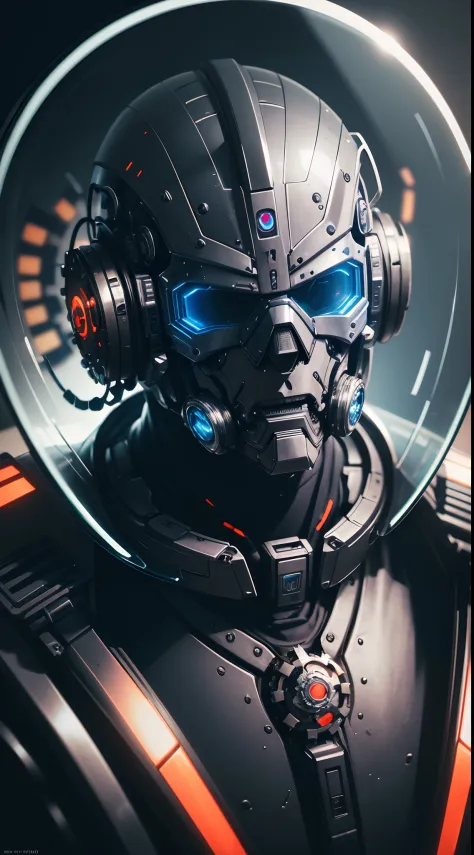 robot,(((Wearing a glass mask))),((The face is completely covered)),Shiny metal skin,Mechanical body parts,Mechanical gears and gears, [Meticulous, Surgical precision],Cyberpunk style background,Science fiction art style,Vibrant colors,High-res,Ultra-detai...