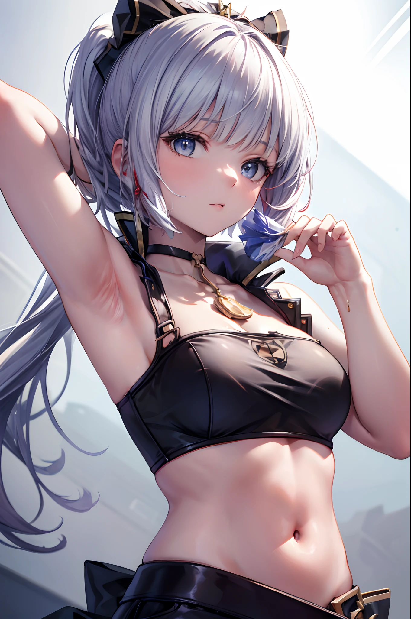 Anime girl with long hair and a black top posing for a picture - SeaArt AI