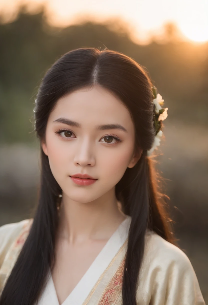 light skinned, Women around 19 years old, Natural black hair, Distinctive black eyes,Wearing the Twelve Simple, slender and graceful,, Beautiful, Sunset with Heian period atmosphere, Ultra Sharp Focus, realistic shot, Peace Women's Clothing,