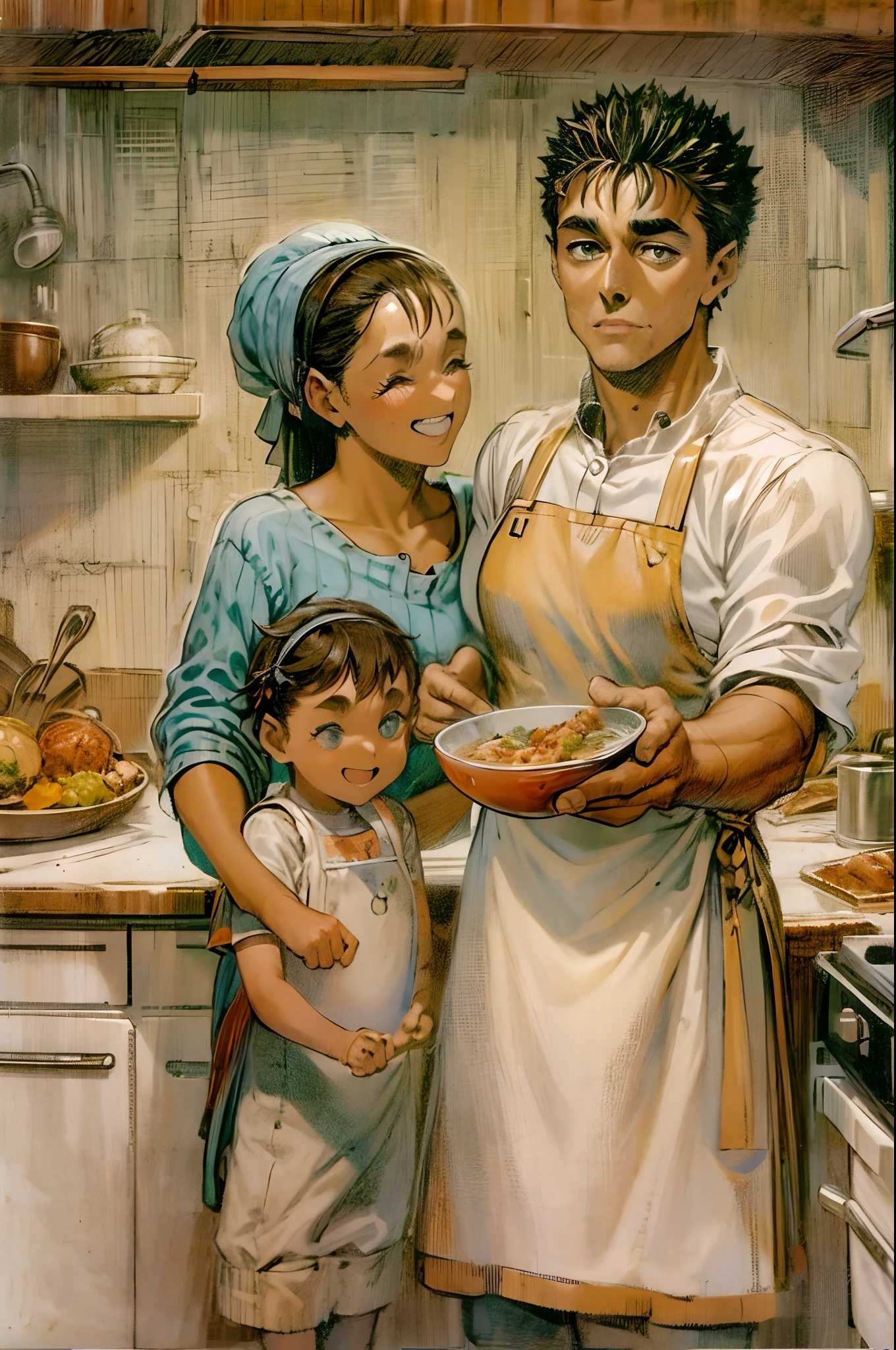 uma meia, estômago, casal, marido e mulher, uma meia motherly, dona de casa, culinária, mãe e filho, crianças , família, feliz