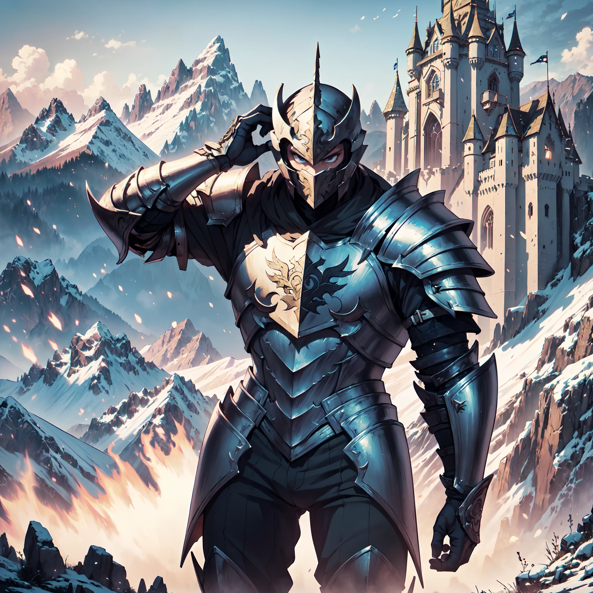 128K Resolution,
Ultra High Definition,
Best Quality,
Hyper Detailed,
Masterpiece,
Anime,
Body Shot,
1 Boy,
Handsome,
Hyper Detailed Short Hair,
(((Hyper Detailed Armor Plates))),
(((Hyper Detailed Undershirt))),
(((Hyper Detailed Baron Armor))),
(((Mountain Castle Background Scenery))),
