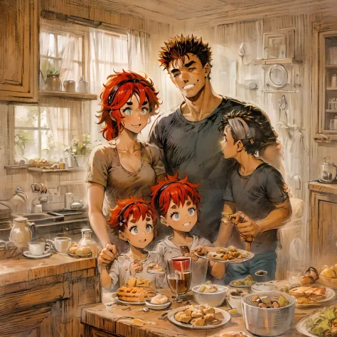 suletta, guts, couple, husband and wife, suletta motherly, house wife, mother and son, children , family, happy, red hair sulett...