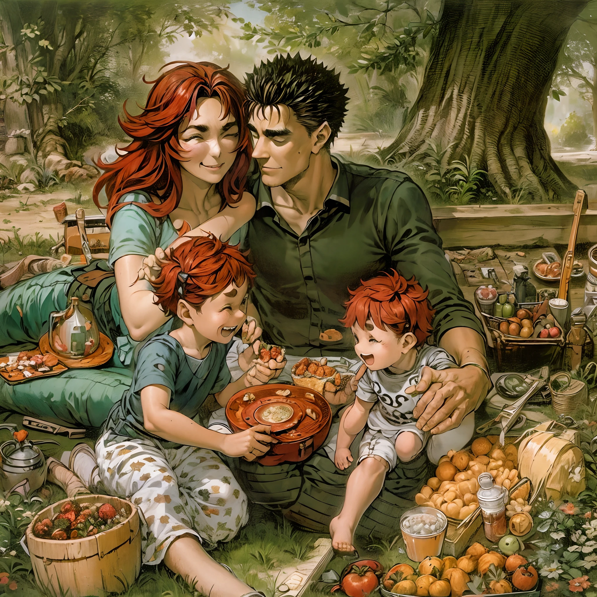 un calcetín, vísceras, pareja, husband and esposa, un calcetín motherly, esposa, Madre e hijo, niños , familia, Feliz, red hair un calcetín, black hair vísceras, jardín de picnic