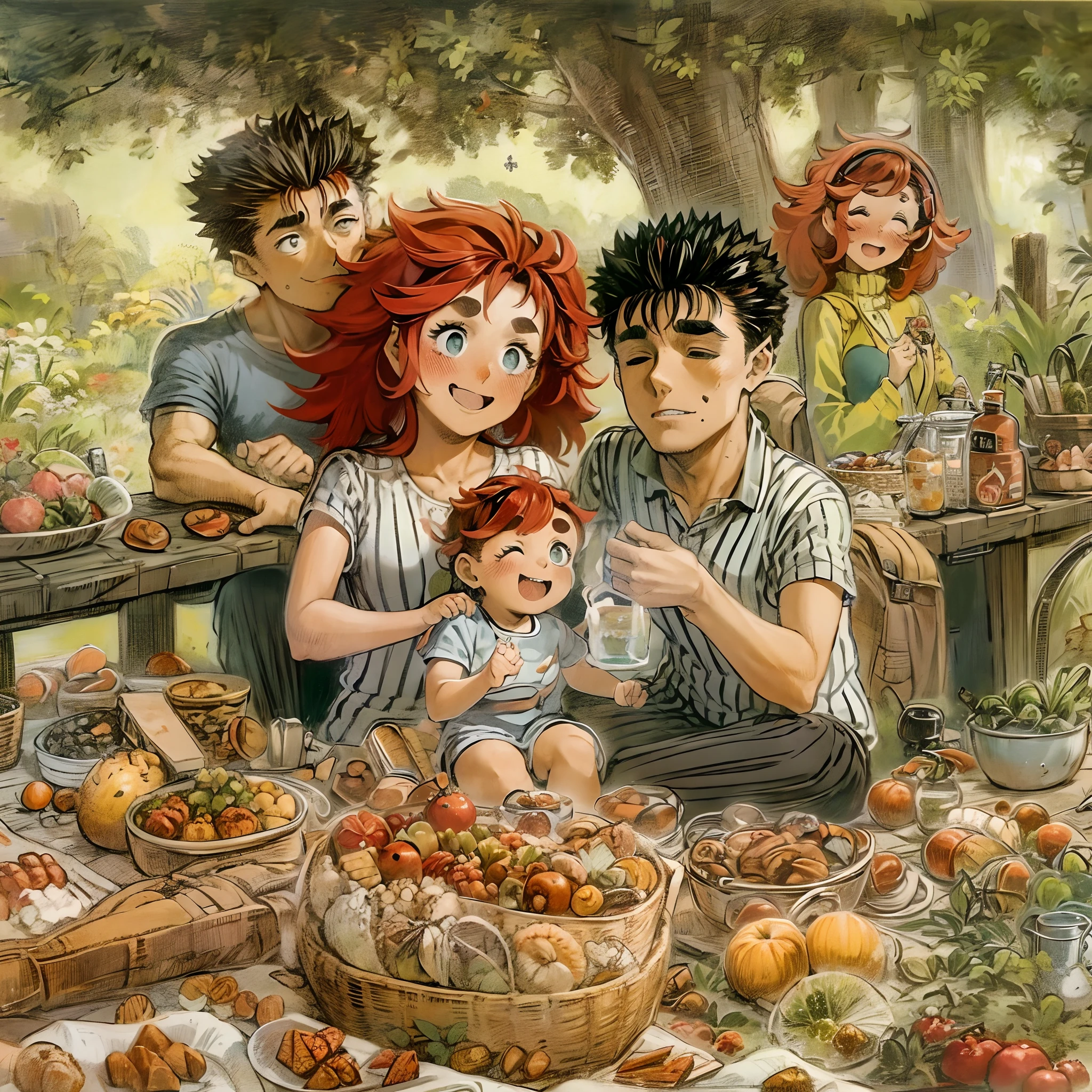 un calcetín, vísceras, pareja, husband and esposa, un calcetín motherly, esposa, Madre e hijo, niños , familia, Feliz, red hair un calcetín, black hair vísceras, jardín de picnic