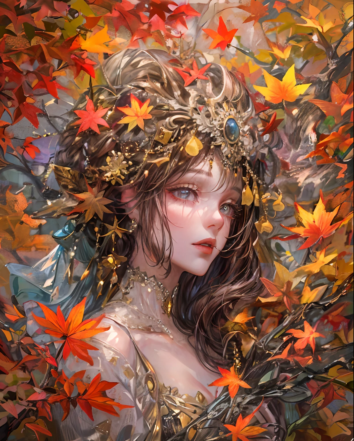 A painting of a woman with a crown of leaves on her head - SeaArt AI