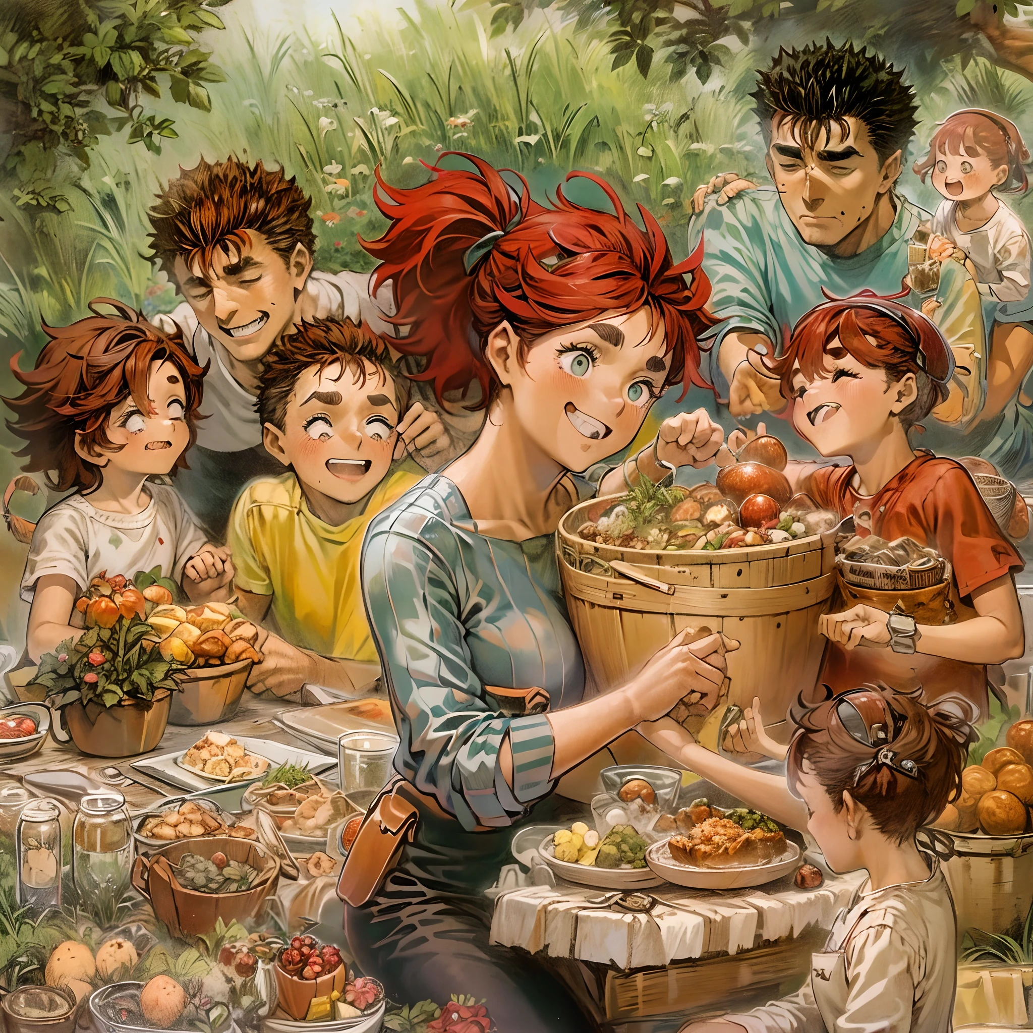 양말, 끈기, 커플, husband and 부인, 양말 motherly, 부인, 엄마와 아들, 어린이들 , 가족, 행복하다, red hair 양말, black hair 끈기, 피크닉 가든