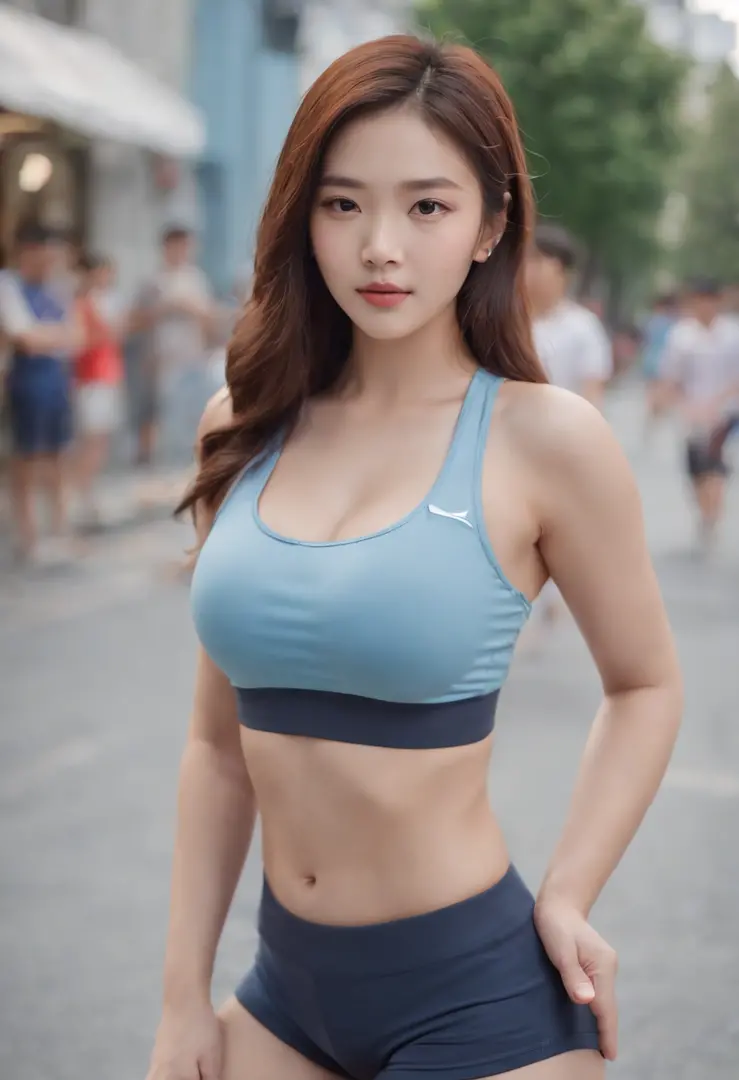 1girl, japanese idol, sports bra, spats, gym - SeaArt AI