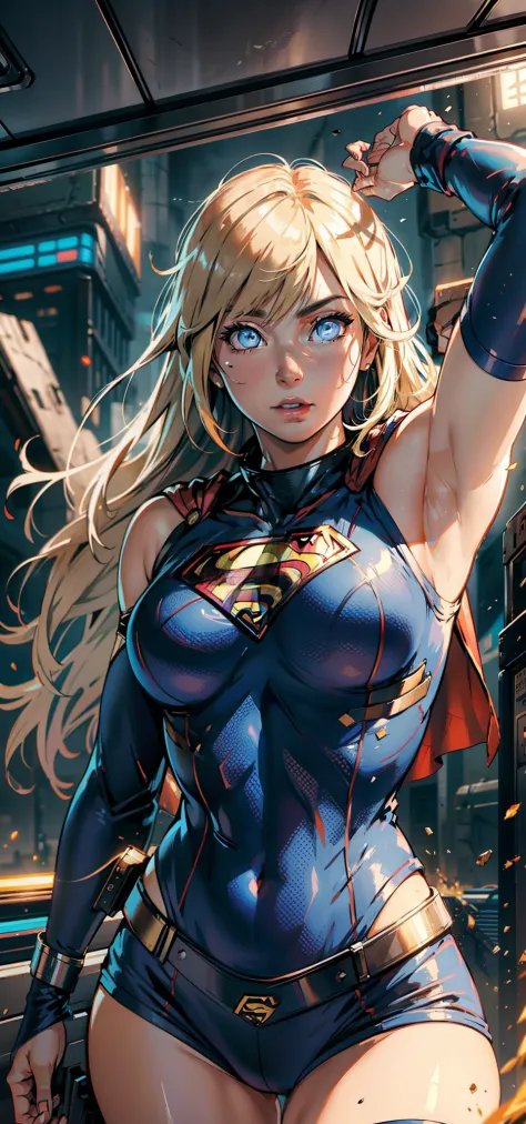 hyuga hyuga, as Supergirl, heroine, Extremely sexy body, big assa, Long hair, thick leg, flight, ((Best Supergirl Quality)), ((t...