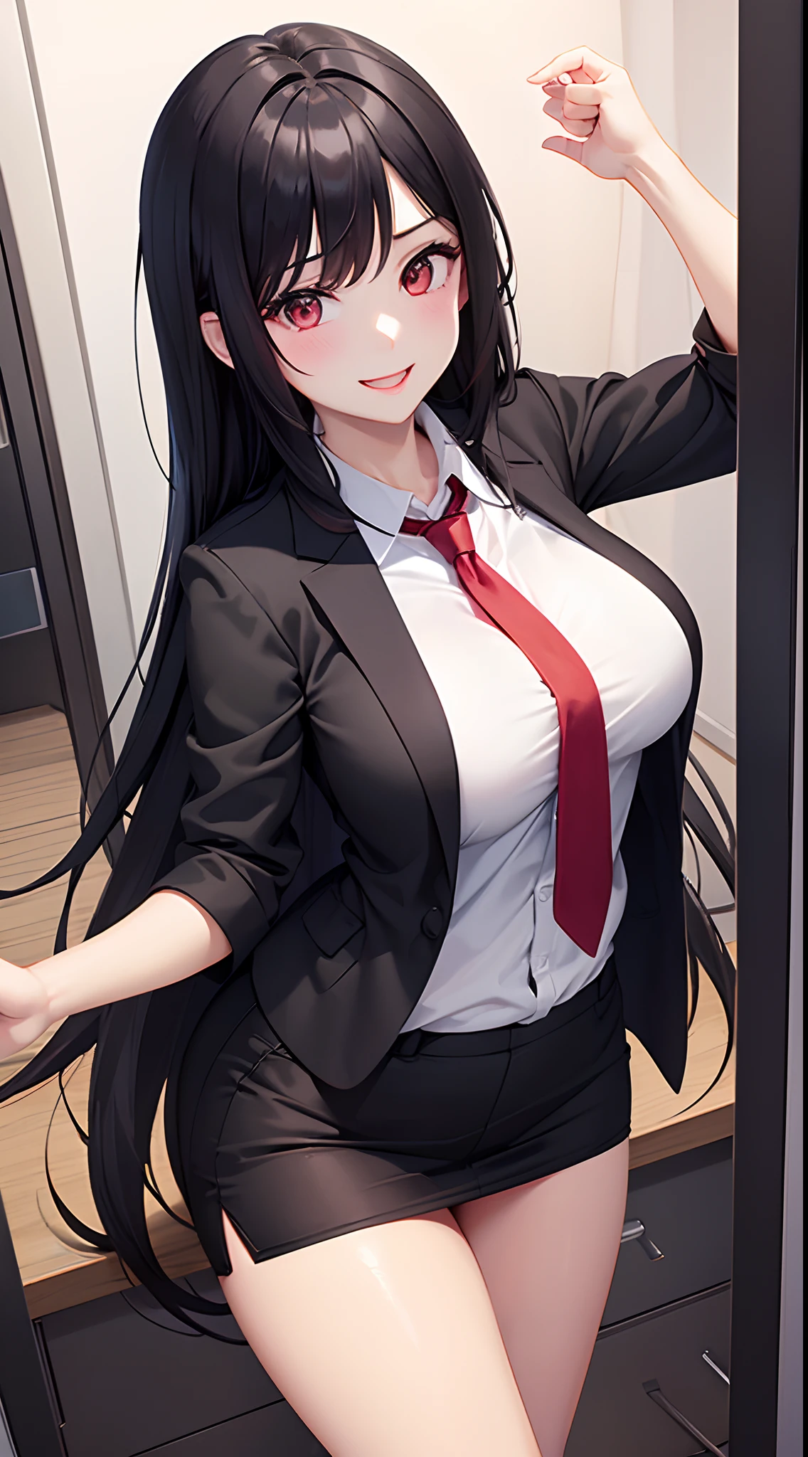 Anime - style image of a woman in a suit and tie posing for a picture -  SeaArt AI