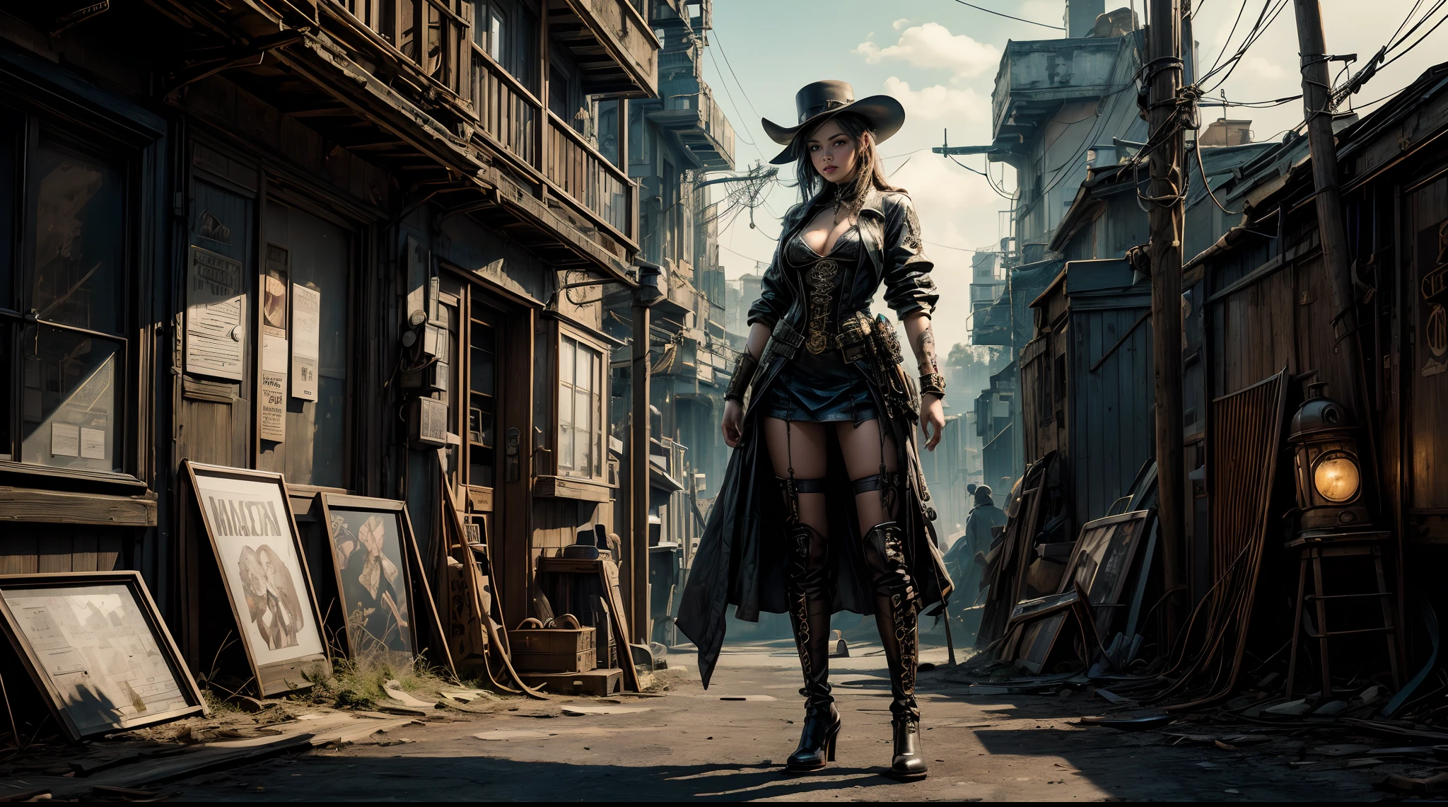 Ultra Resolution, 8k , HDR, Ultra sharp,((top-quality)), ((​masterpiece)), ((realisitic)), (detailed), Reflective,there is a woman in a steam punk outfit posing for a picture, (cowboy shot: 1.2), steampunk fantasy style, steampunk girl, steampunk inventor girl, sci-fi steampunk, dieselpunk art style, steampunk pin-up girl, digital steampunk art, steam punk style, steam-punk, young girl in steampunk clothes, steampunk digital art, high quality steampunk art, steampunk