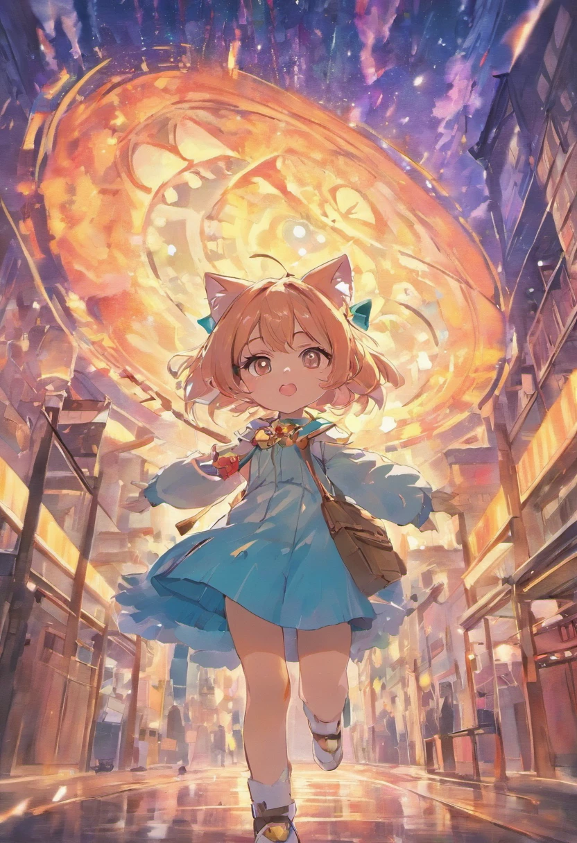 A girl in a blue dress holding a umbrella in a city - SeaArt AI