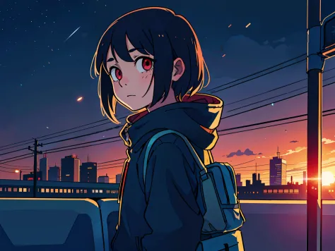Teenage girl on the train, Unclean,  City Background, Sunset
(top-quality:0.8), (top-quality:0.8), perfect anime illustration, D...
