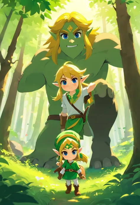 cute giant and cute child=ha in the forest