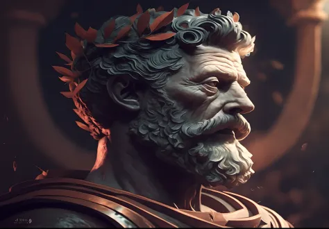 Un primer plano de una estatua de Marco Aurelio, tendencias en Artstation:3, Dirigido por: Romanian Bezpalkiv, tendencias en Art...