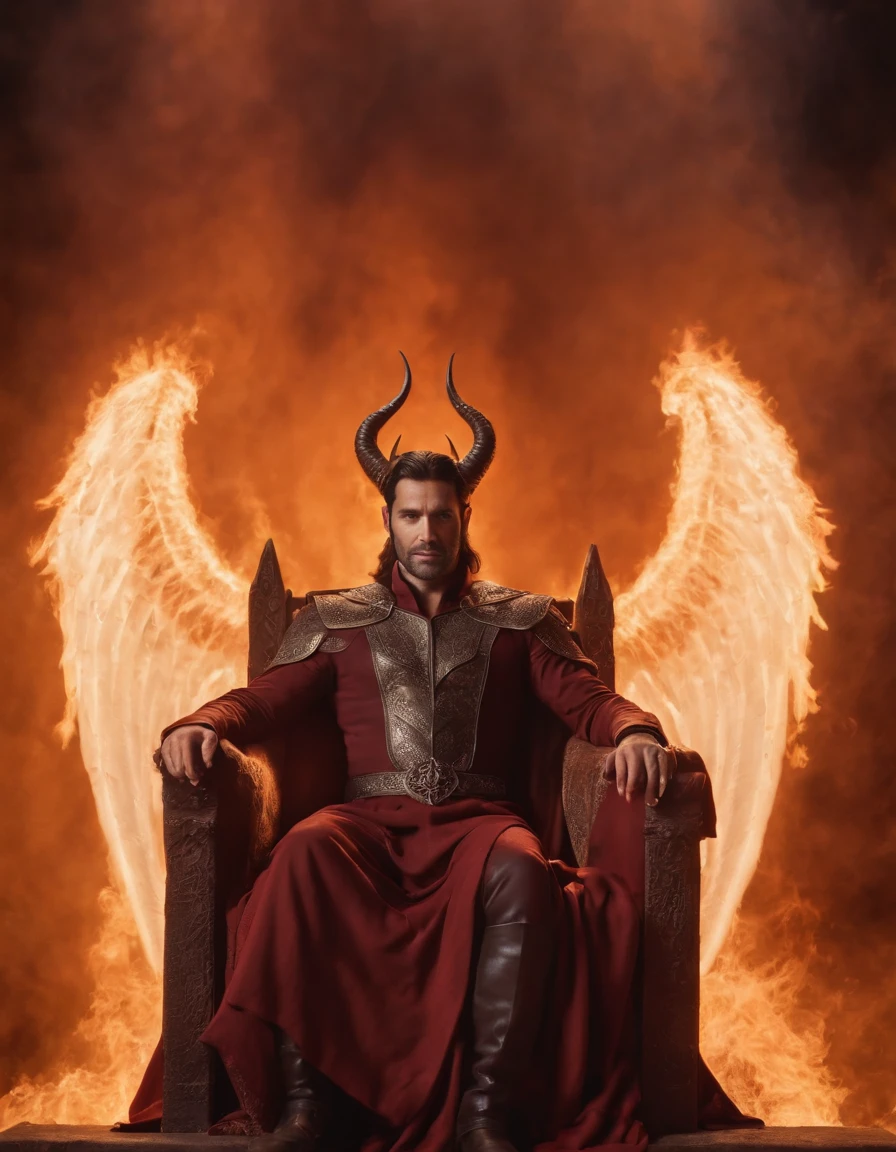 A man in a red robe sitting on a throne with wings - SeaArt AI