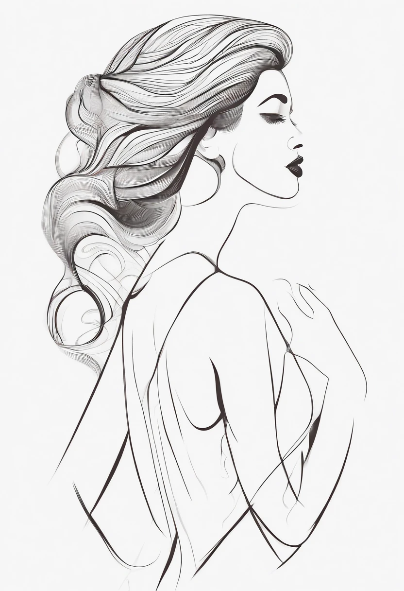 A drawing of a woman with long hair and a dress - SeaArt AI