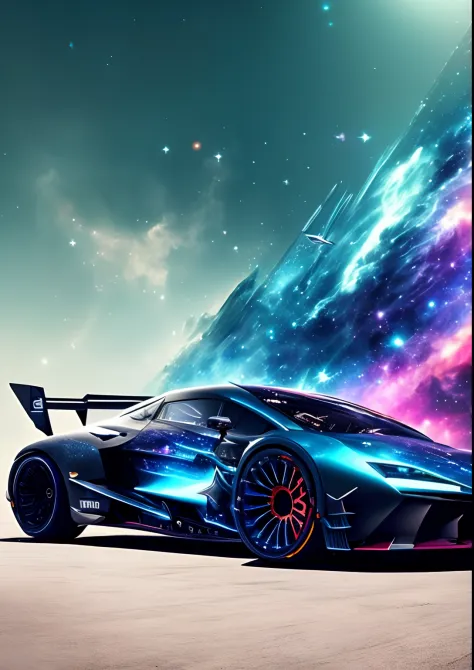 dreamlikeart, galaxy, outer space, nebula, star, [cyberpunked] Formula 1 cars from the stars. (star:1.5),