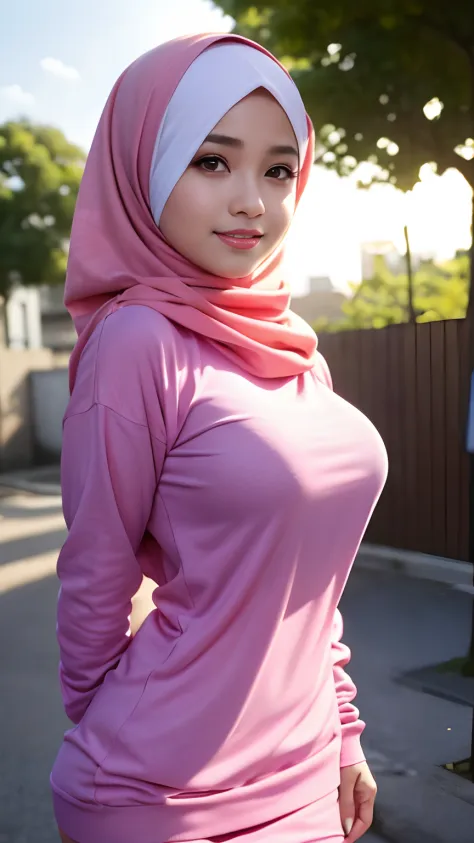 Malay Girl In Hijab Wearing Sexy Pastel Color Pajamas Portrait Photography Mid Shot Photo