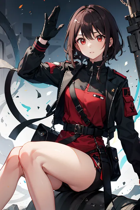 brunette color hair，red - eyed，army suit，quadratic element，Germany，Cold