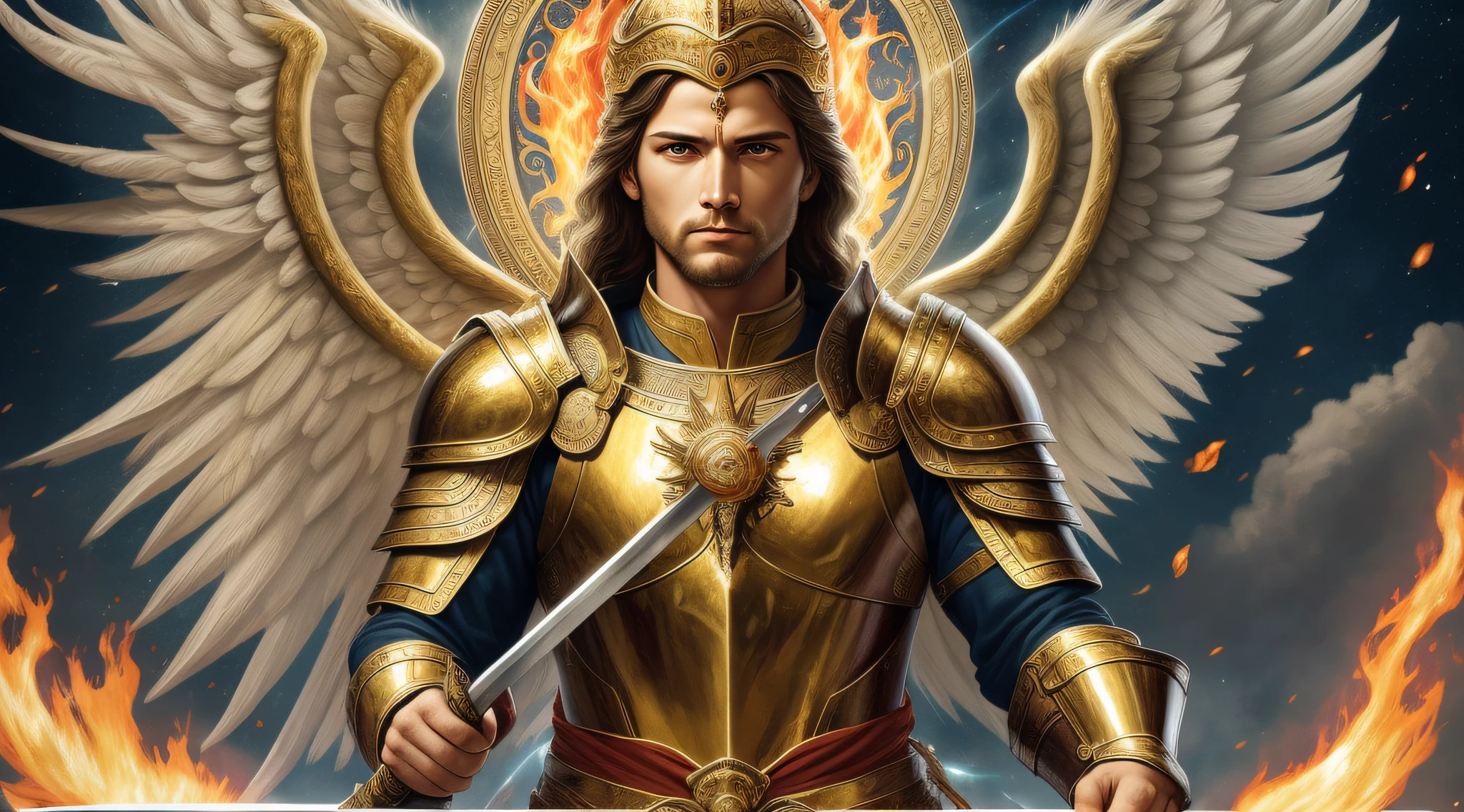 realistic image of St. Michael the Archangel looking forward, um HOMEM ...