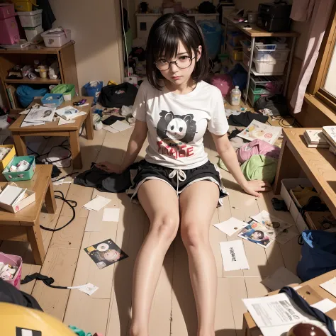 (8K、Raw photography、Top image quality、​masterpiece、:1.2)、(realisitic、Photorealsitic:1.37)、女の子1人、独奏、(Sitting on the garbage in an...