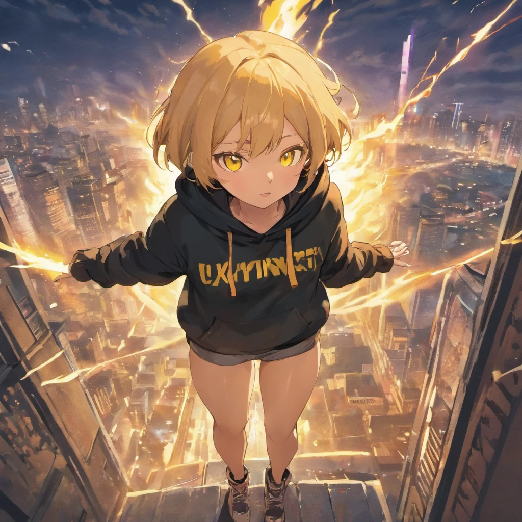 Anime girl standing on a ledge above a city at night - SeaArt AI