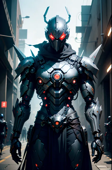 Dark_Fantasy、Wearing a metal mask、cyberpunked、(Double Sword、Scorpion Cyborg Man、Das Veilchen:1.1)、1man、Mechanical technology、Rob...