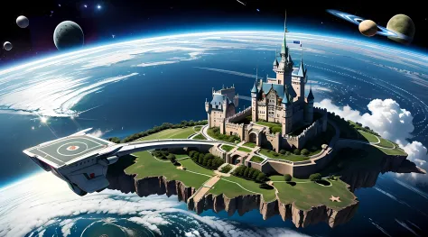 castle on the move、castle moving in outer space、space battleship in the shape of a castle、