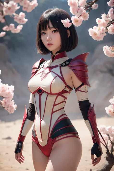 beautiful japanese young woman, wearing spiderwoman armor made of papyrus, thick symmetrical features, very short hair, backgrou...